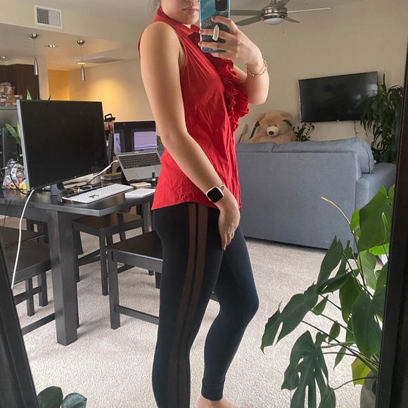 Red ruffle sleeveless button up - Picture 3 of 4